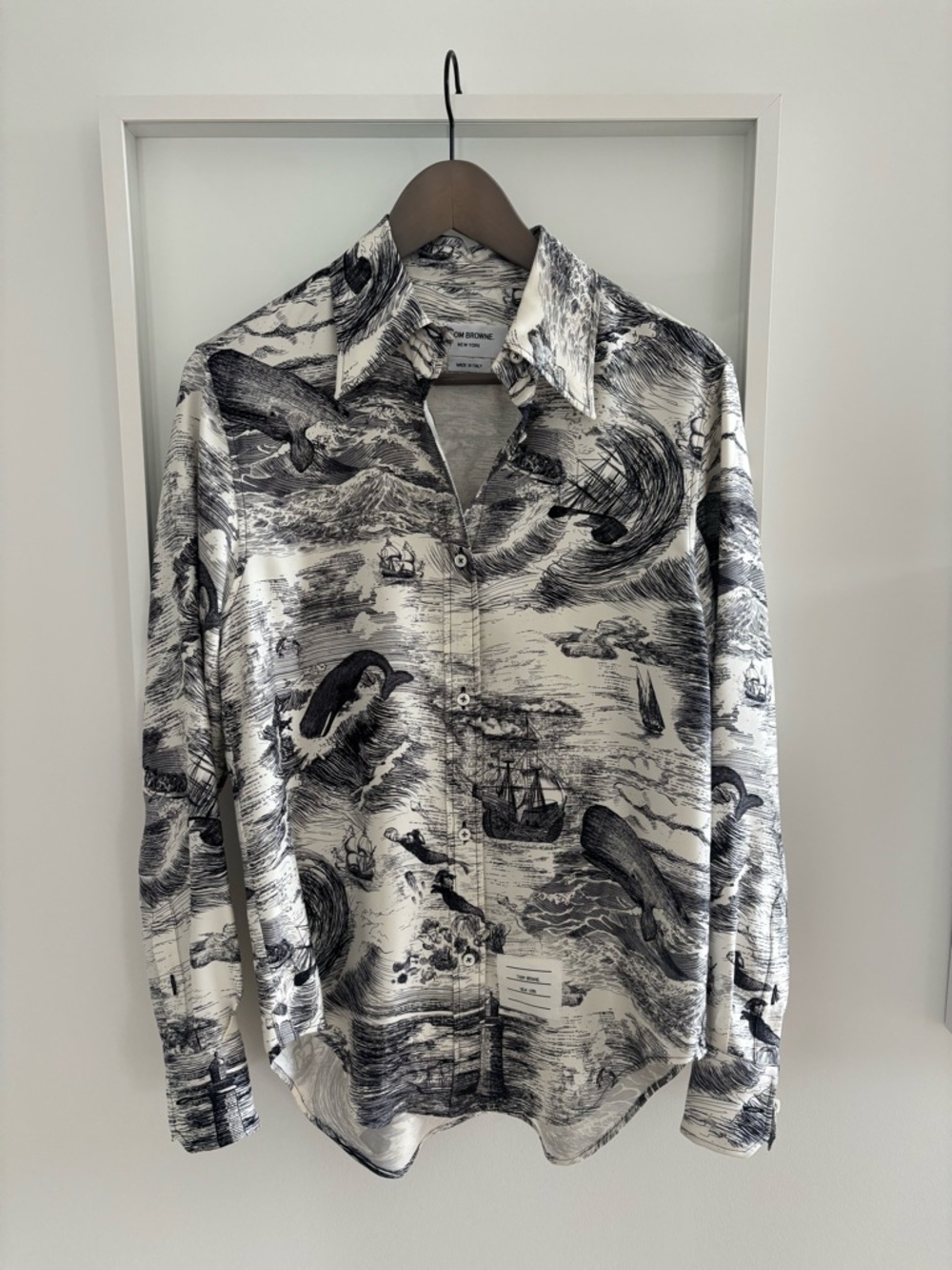 NWOT Thom Browne Black & White Illustrated Button-Up Shirt